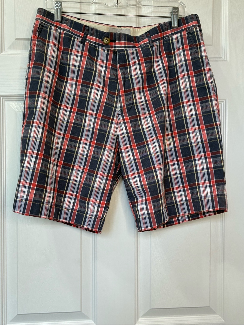 Jack Spade Bleecker Street Shorts Men’s 34 Blue White Red Madrid plaid Preppy